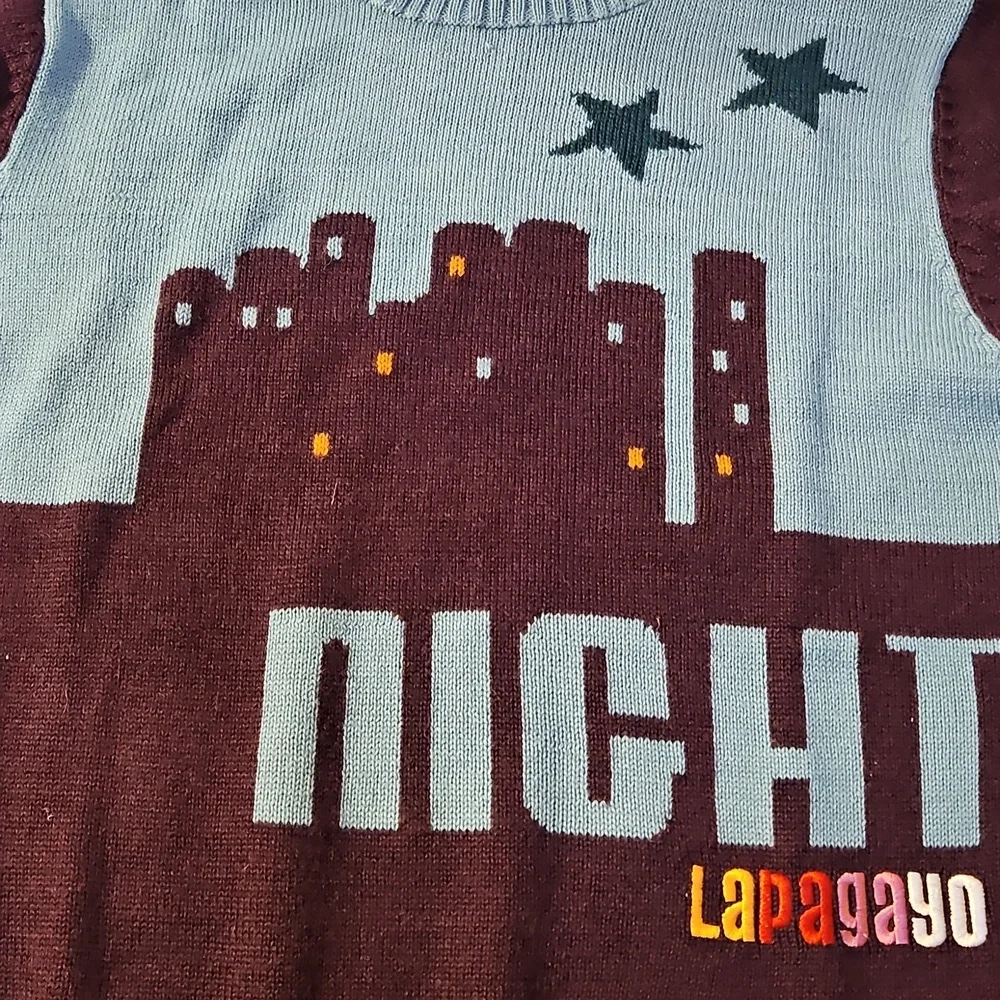 LAPAGAYO Knit Sweater with Cityscape Design that Says NIGHT - L NWT